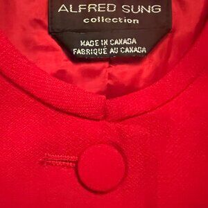 Alfred Sung Red Wool-Blend Mock Neck Blazer - Minimalist Designer Vintage
